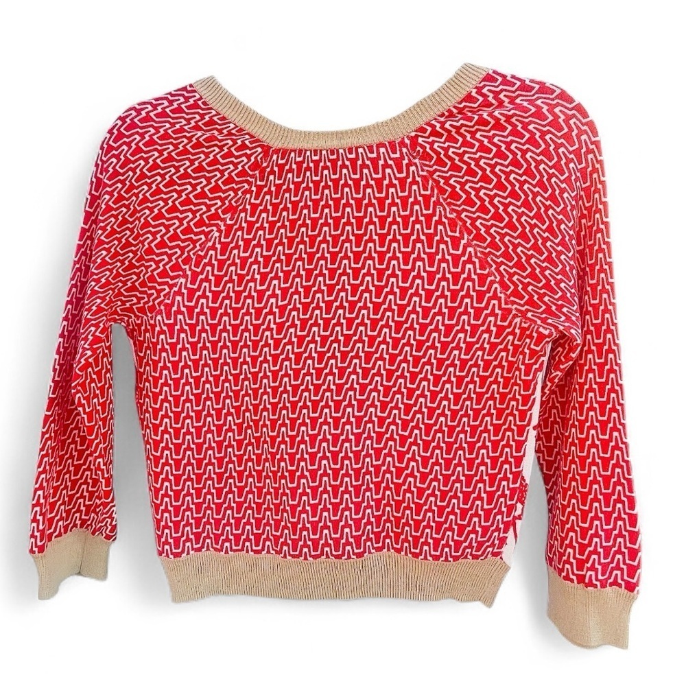 PLENTY by Tracy Reese Red & Cream Giraffe Pattern Cardigan Sweater XS - Picture 5 of 6